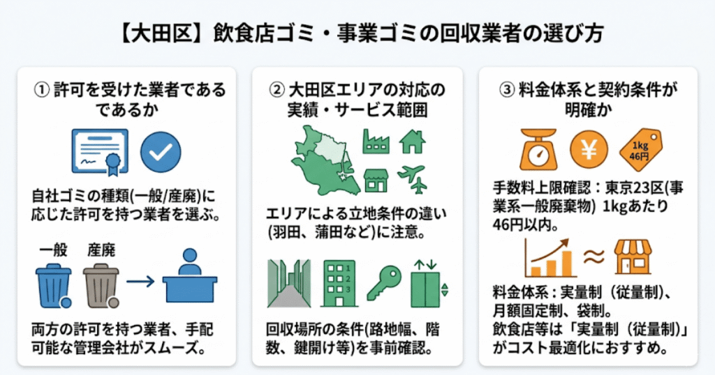 【大田区】飲食店ゴミ・事業ゴミの回収業者の選び方