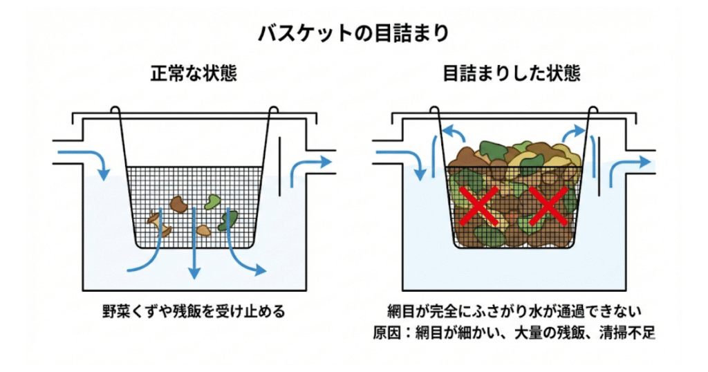 ① バスケットの目詰まり