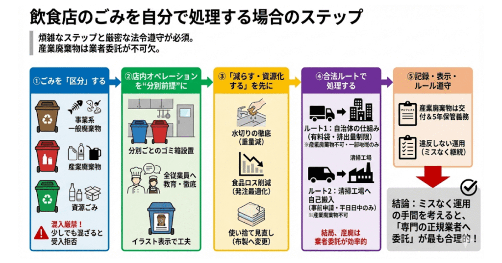 飲食店のごみを自分で処理する場合のステップ