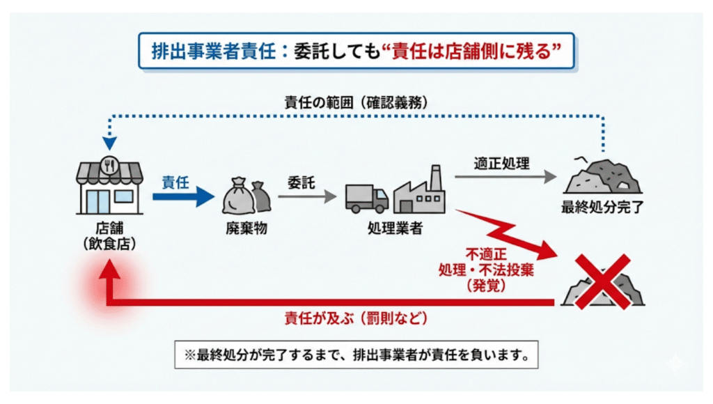 排出事業者責任：委託しても“責任は店舗側に残る”