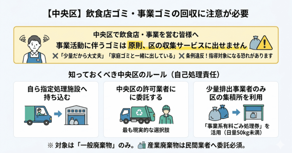 【中央区】飲食店ゴミ・事業ゴミの回収に注意が必要